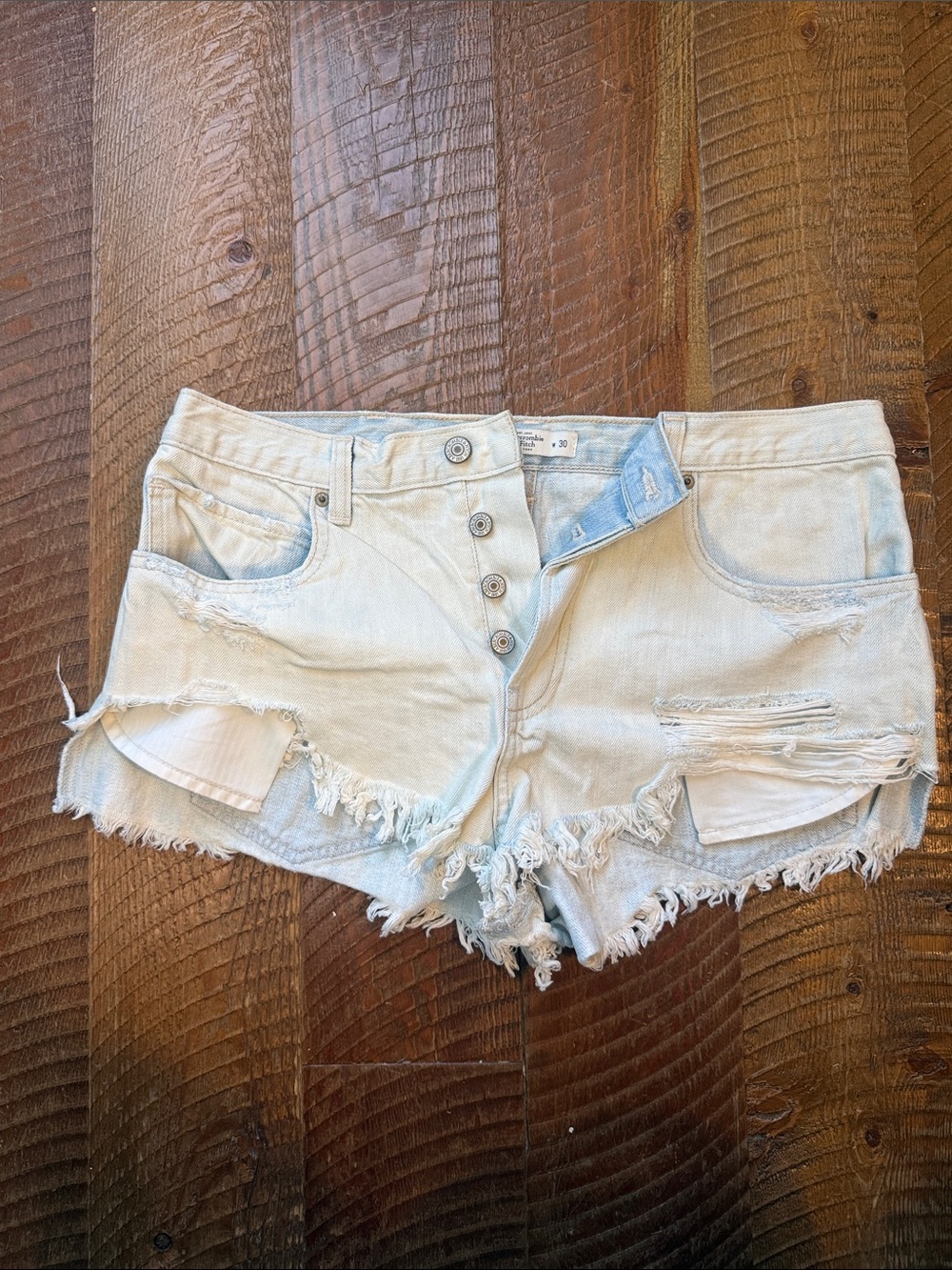 Abercrombie & Fitch Light Wash Frayed Denim Shorts